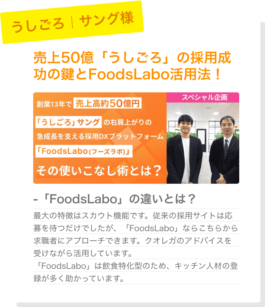 売上50億「うしごろ」の採用成功の鍵とFoodsLabo活用法！